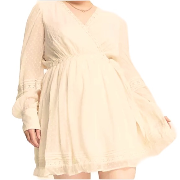 ASOS DESIGN *Brand New* Lace Insert Wrap Mini Dress Textured In Cream si… - Picture 3 of 12